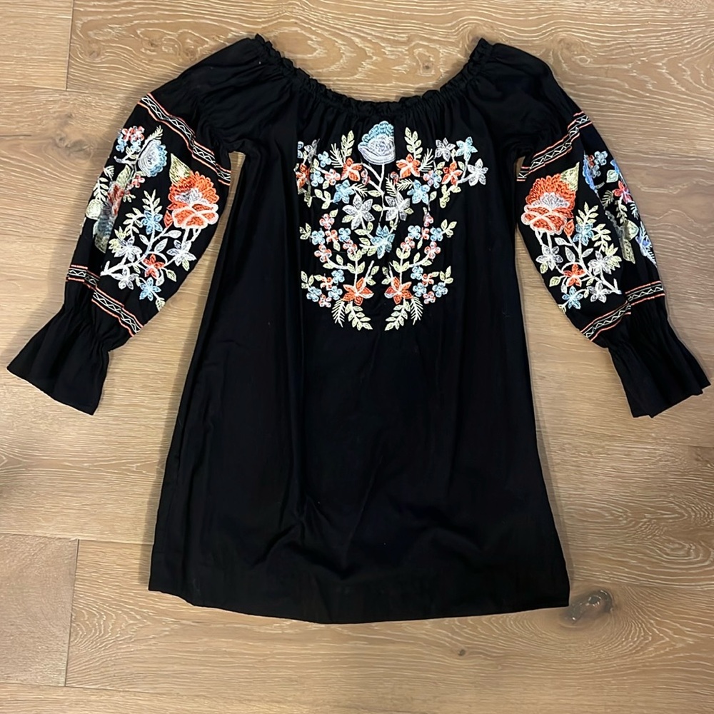 Free People Embroidered Mini Dress Small Fleur Du Jour Off Shoulder